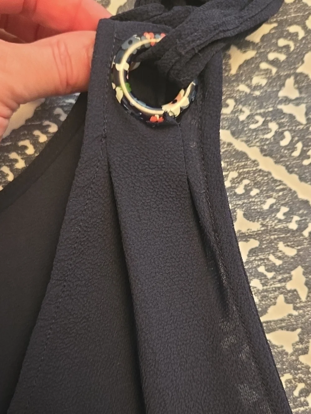 Michael Kors Navy Grommet Tie-Shoulder V-Neck Sleeveless Blouse